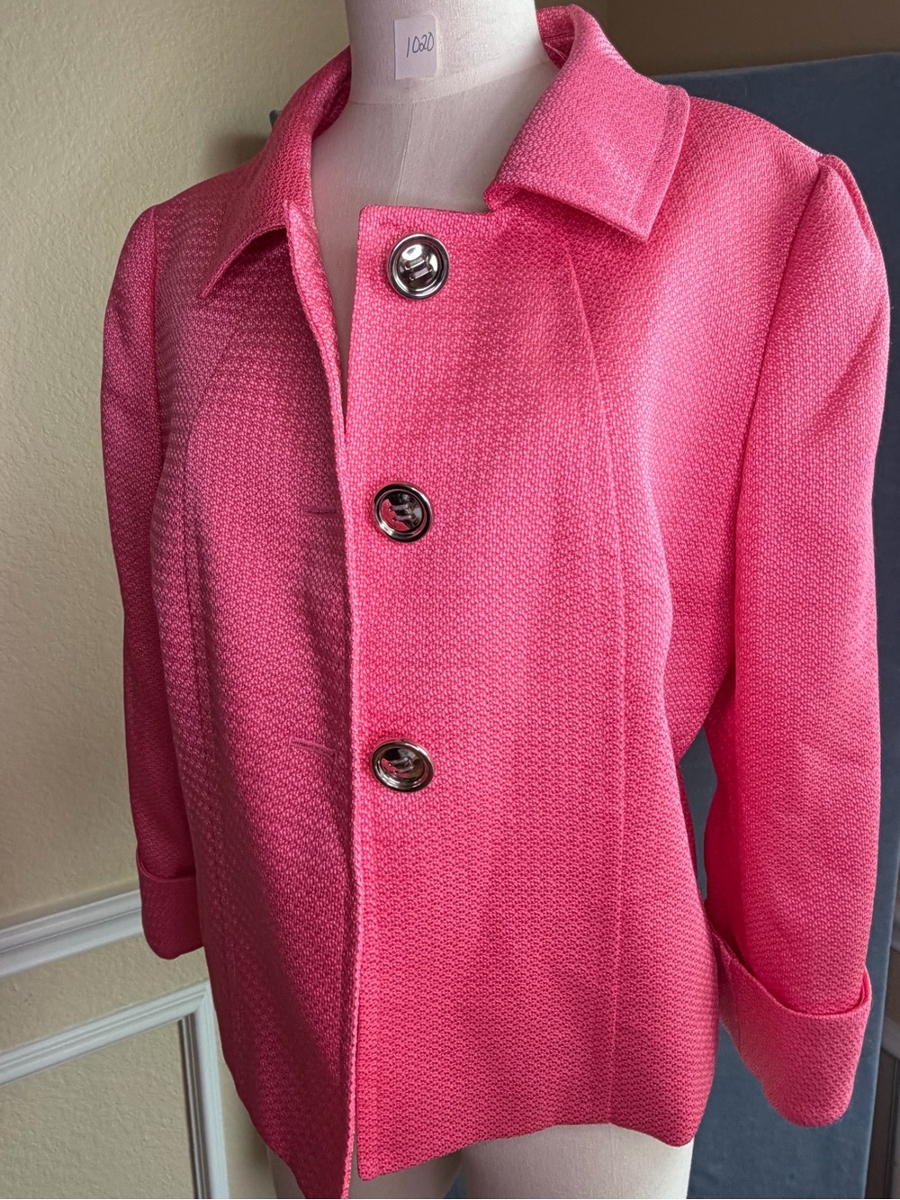 Tahari Arthur S. Levine Women’s Pink Textured Button-Front Jacket Size 12 - Picture 2 of 10